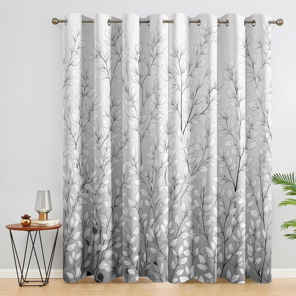 Eucalyptus Leaves Curtains 2 Panel Set,Blackout Curtains Grey Leaf Pattern, Modern Minimalist Decor for Kitchen Bedroom, Thermal Darkening Grommet Drapes-42"W x 45"L (Pack of 2)