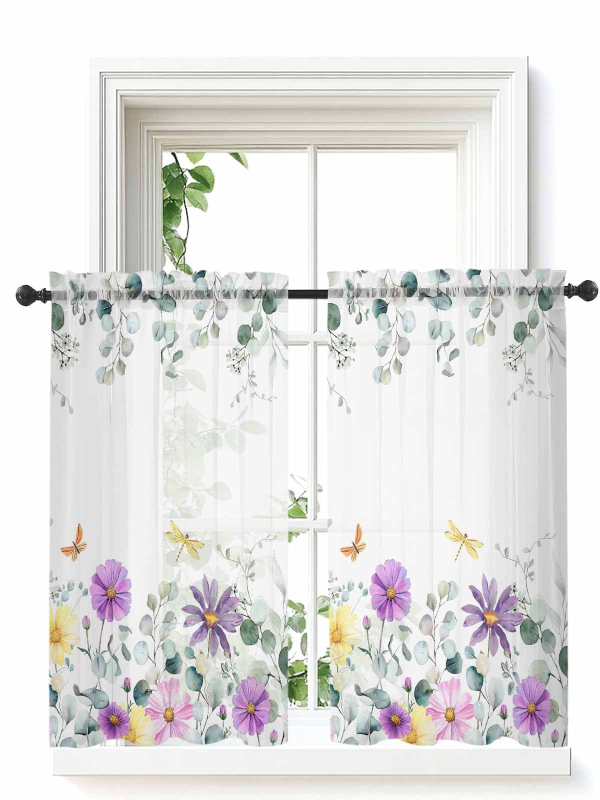 Eucalyptus Leaves Curtains 45 Inch Length,Sheer Curtains for Bedroom ...