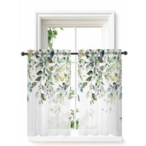 Eucalyptus Leaves Curtains 45 Inch Length, Sheer Curtains for Bedroom Living Room Window Watercolor Weeping Teal Botanical Rod Pocket Voile Drapes Kitchen Curtains Small Half Window 42"x45" 2 Panels