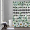 thumbnail image 1 of Eucalyptus Leaves Daisy Shower Curtain for Bathroom Decor, Summer Farmhouses Black Plaid Waterproof Fabric Shower Curtain, 72"x96" Set with 12 Hooks, 1 of 9