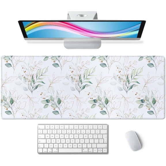Eucalyptus Leaves Desk Pad Mouse Pad,Large Gaming Mouse Mat with Stitched Edges,Non-Slip Waterproof Rubber Base Mous Mat for Office Computer Keyboard Laptop Home(31.5X11.8 in)