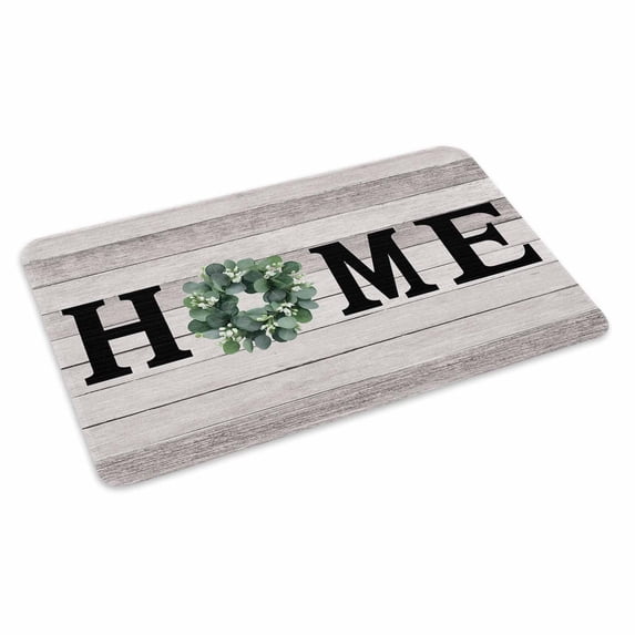 Eucalyptus Leaves Doormat Outdoor Entrance 16"x24", Rustic Botanical Plants Text Wood Grain Absorb Moisture Dirt Door Mats, Non-Slip Rubber Backing Floor Mats Indoor, Low-Profile Front Door Rugs