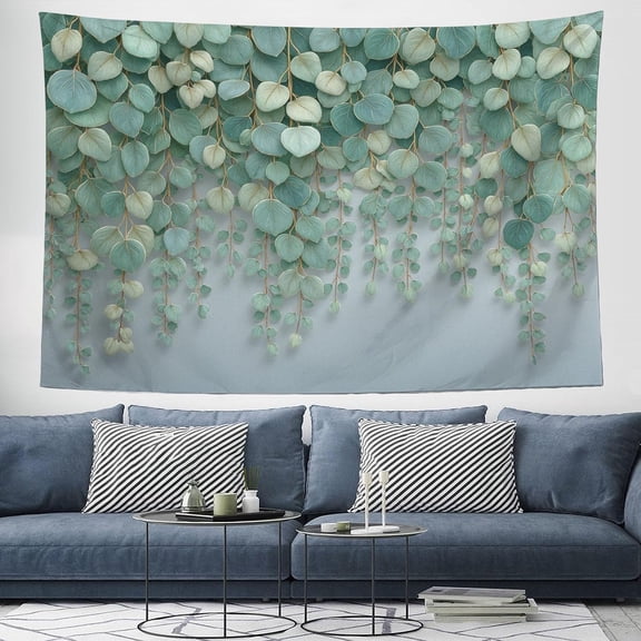 Eucalyptus Leaves Droop Tapestry Wall Hanging Watercolor Plants Wall Art Decor 40 x 30 Mint Green