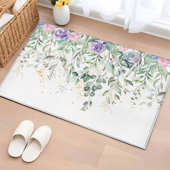 Eucalyptus Leaves Entryway Rug 2'x3' Non Slip Front Door Mats, Sage Green Weeping Summer Botanical Entrance Rugs Indoor Outdoor Carpet, Washable Floor Mats Small Area Rug for Bedroom Kitchen