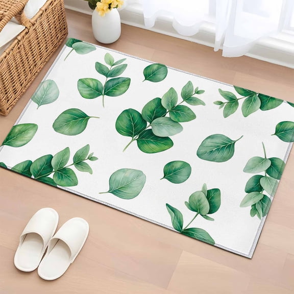 Eucalyptus Leaves Entryway Rug 2'x3' Non Slip Front Door Mats, Spring Botanical Leaf Sage Green Entrance Rugs Indoor Outdoor Carpet, Washable Floor Mats Small Area Rug for Bedroom Kitchen