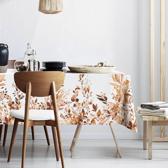Eucalyptus Leaves Fabric Waterproof Tablecloth,Rectangle Watercolor Wrinkle Oil-Proof Resistant Table Cover for Dining Table, Buffet Parties and Campin,Orange Leaves(60" x 120" inch)