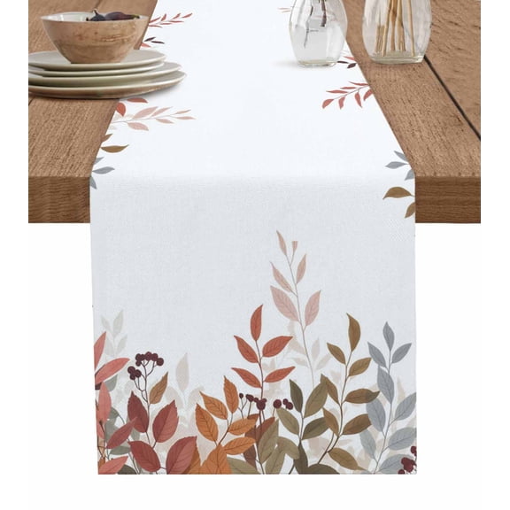 Eucalyptus Leaves Fall Table Runner 120 Inches, Thanksgiving Botanical Farmhouse Bed Runner Dresser Scarves Tabletop for Indoor Outdoor Parties/Ceremony/Banquet, 13"x 120"