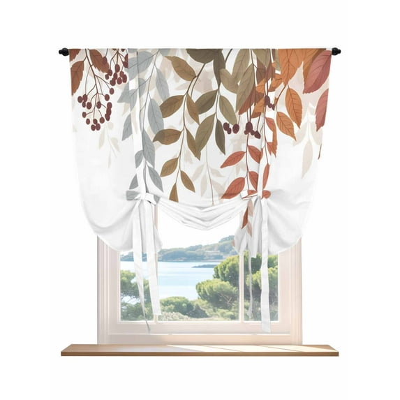 Eucalyptus Leaves Fall Tie Up Curtains for Windows 45 Inch Length Balloon Curtains Kitchen Adjustable Balloon Window Shade Thanksgiving Botanical Farmhouse Tie Up Bathroom Curtain Window 42"x45"