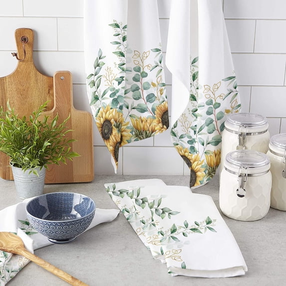 Eucalyptus Leaves Farm Plant Sunflower Microfiber Kitchen Towel Hand Dry Bathroom Cleaning Cloth Set Printed Beach Towels