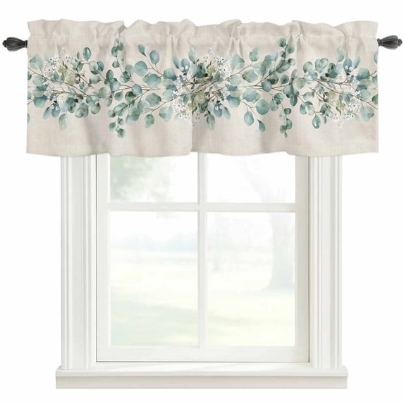 Eucalyptus Leaves Farmhouse Short Window Curtain Valances, Vintage Country Botanical Rustic Rod Pocket Kitchen Valances for Living Room Bedroom Bathroom Cafe 42" x 12"