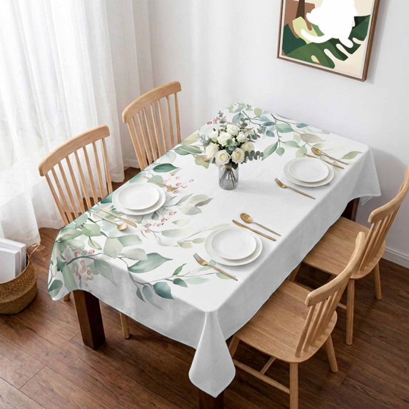 Eucalyptus Leaves Farmhouse Table Cloth Waterproof Tablecloths, Spring Botanical Tablecloth Dining Table Cover for Kitchen Party Tabletop Outdoor, Rectangle Tablecloth 60x102 Inch