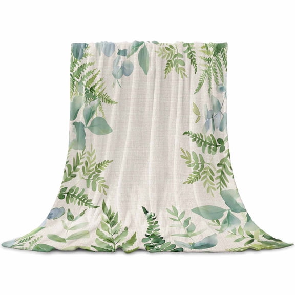 Eucalyptus Leaves Flannel Blanket for Bed, Rustic Sage Green Botanical Burlap Soft Cozy Warm Couch Throw Blanket, Lightweight Fluffy Plush Bedding Blankets for Sofa Decor All Season 31.5"x47"