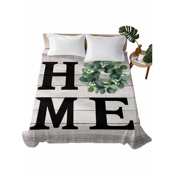 Eucalyptus Leaves Flat Sheet Only Twin Size, Soft Breathable Bed Top Sheets for Mattress, Rustic Botanical Plants Text Wood Grain Luxury Bedding Flat Sheets for Home Hotel Bedroom Bed Protection