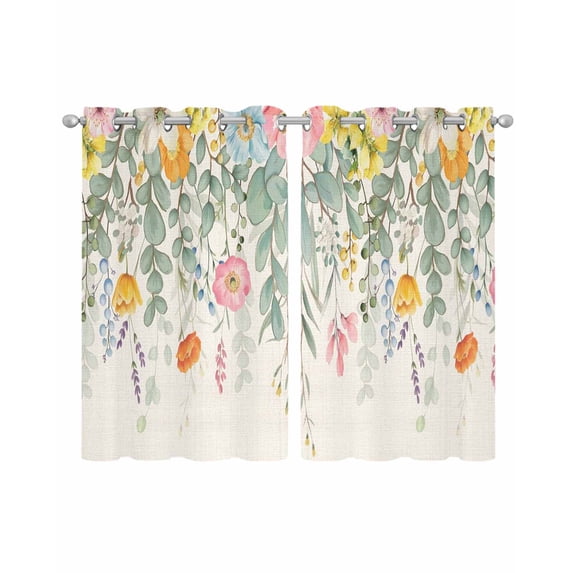 Eucalyptus Leaves Floral Sheer Curtains 45 Inch Length 2 Panels Set for Living Room/Bedroom, Spring Rustic Botanical Flowers Kitchen Curtains Grommet Semi-Sheer Curtains Window Treatments 42"x45"x2