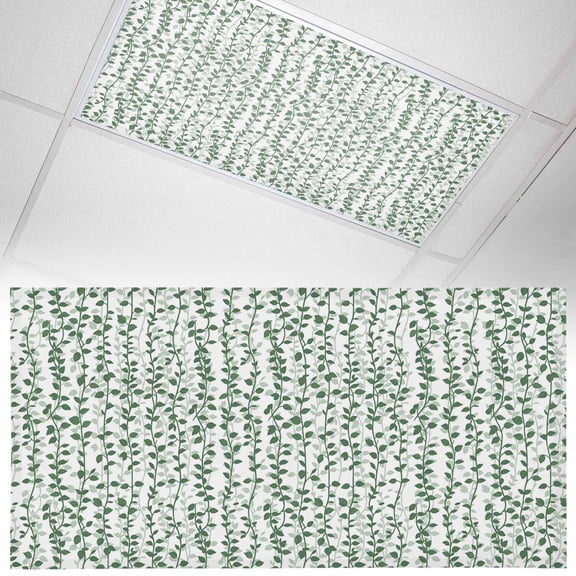 Eucalyptus Leaves Fluorescent Light Covers Spring Pastoral Vintage Green Leaf Magnetic Light Filters Ceiling Lighting Panel Shade for Classroom Office Home 2 x 4 ft, 1 Pack