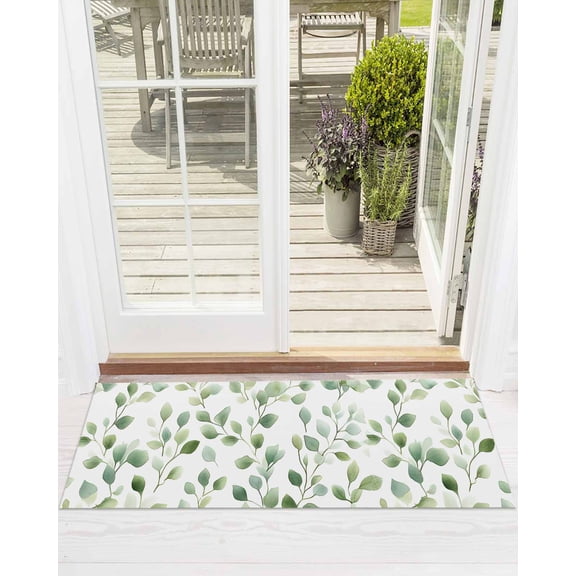Eucalyptus Leaves Front Door Mat Watercolor Leaf Summer Green Plant Welcome Doormat Indoor Outdoor Entrance Floor Mat Non-Slip Washable Runner Rug for Front Porch Decor 24x71 Inch