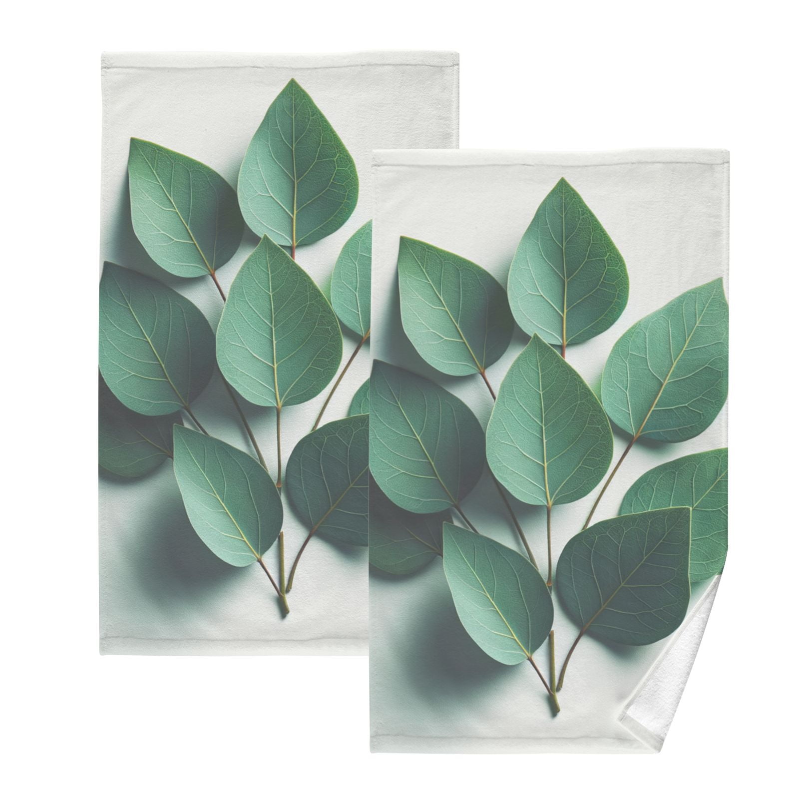 Eucalyptus Leaves Hand Towels Cotton Bath Towels Large Face Towels Absorbent for Bathroom 2 Packs