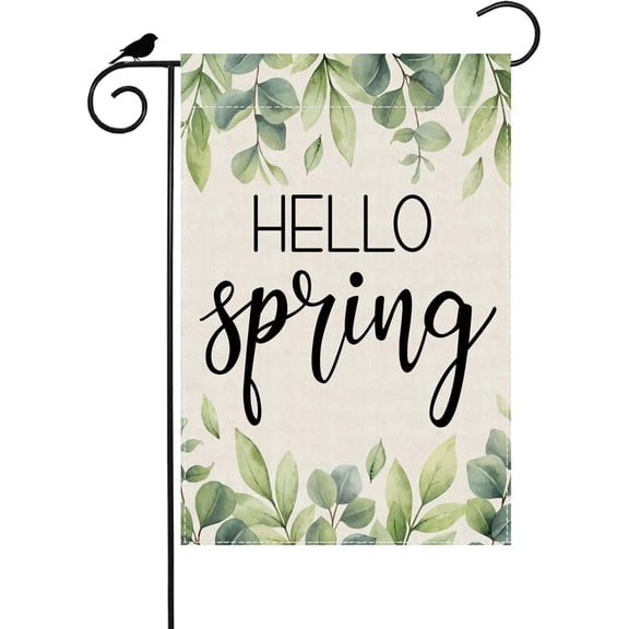Eucalyptus Leaves Hello Spring Garden Flag Butterfly Flowers Small Burlap 12.5x18 Inch Mini Vertical Double Sided Outside Yard Farmhouse Outdoor Flag