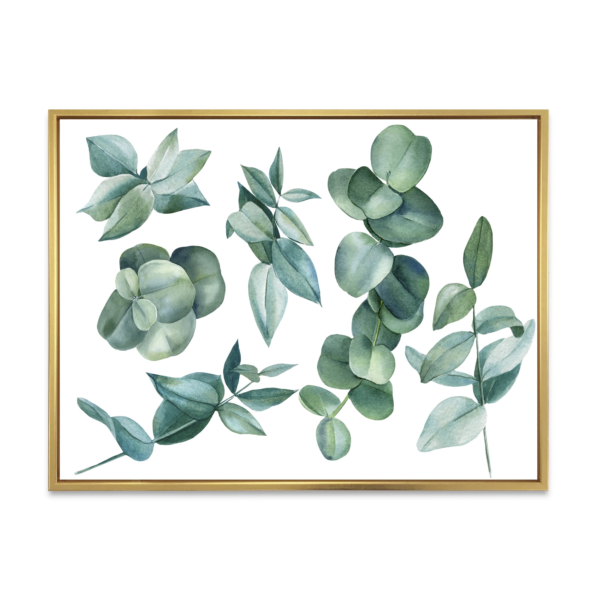 Eucalyptus Leaves In Dark Green 32 in x 24 in Framed Painting Canvas Art Print, by Designart