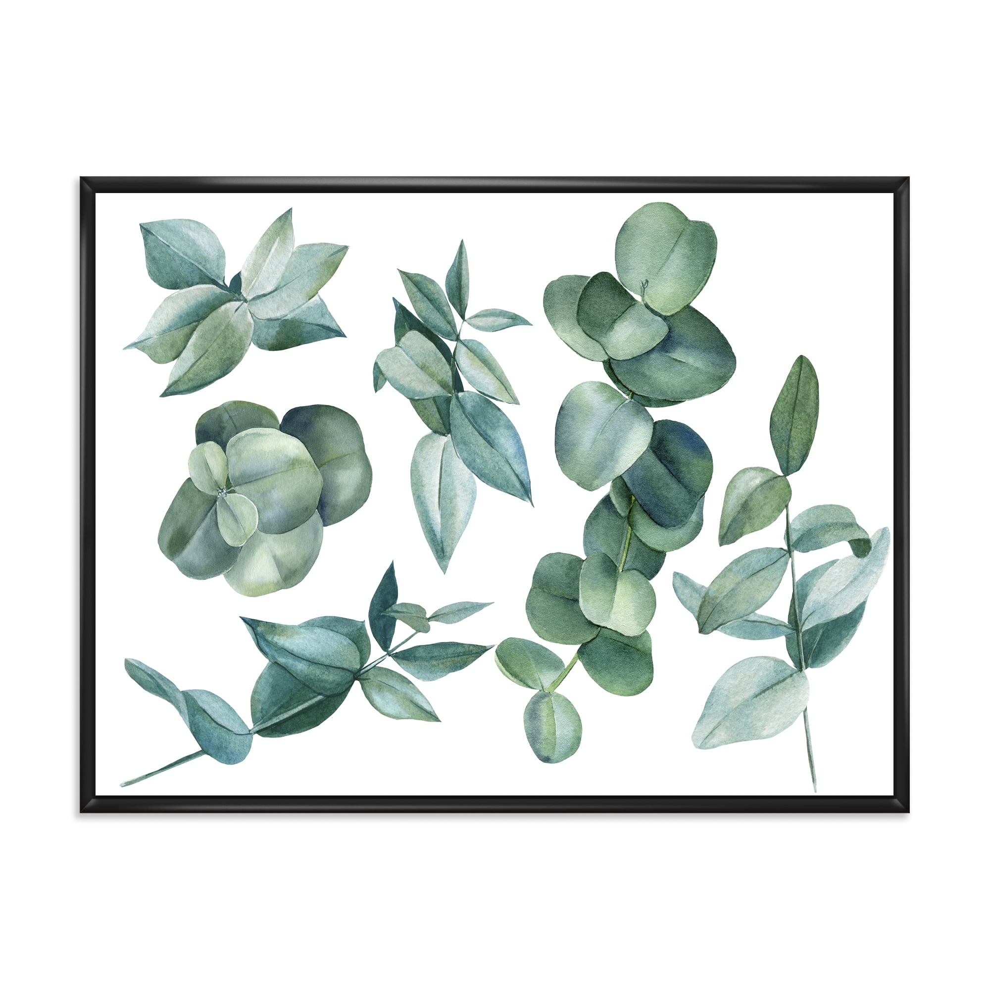 Eucalyptus Leaves In Dark Green 40 in x 30 in Framed Painting Canvas Art Print, by Designart