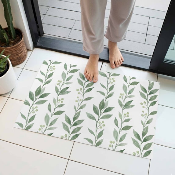 Eucalyptus Leaves Indoor Door Mat 18x30 Inch Spring Summer Watercolor Green Leaf Front Door Mat Non Slip Washable Entryway Rug Low Profile Dirt Trapper Doormat for Bathroom Kitchen Bedroom