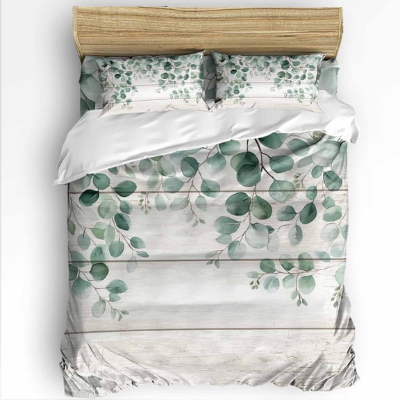Eucalyptus Leaves King Size Comforter Set, Sage Green Wood Grain Soft Bedding for All Seasons, 4 Pcs Bed Set with 1Comforter (90"x106") ,1 Sheet(94"x116"), 2 Pillowcases (19"x35")