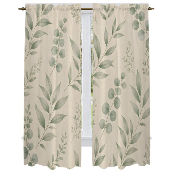 Eucalyptus Leaves Kitchen Curtain for Berdoom Living Room Cafe 72 Inch Length, Vintage Farmhouse Botanical Leaf Branches Tiers Curtains Light Filtering Drapes Window Treatment 2 Panels 52"Wx72"L