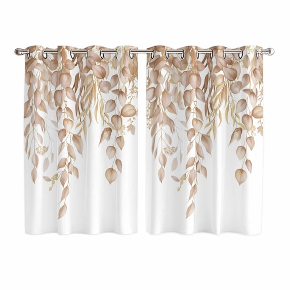 Eucalyptus Leaves Kitchen Curtains Window Panels, Khaki Summer Botanical Weeping Insulated Window Treatment Curtain, Grommet Curtains for Bedroom/Living Room/Bathroom, 2 Piece 52"Wx63"L