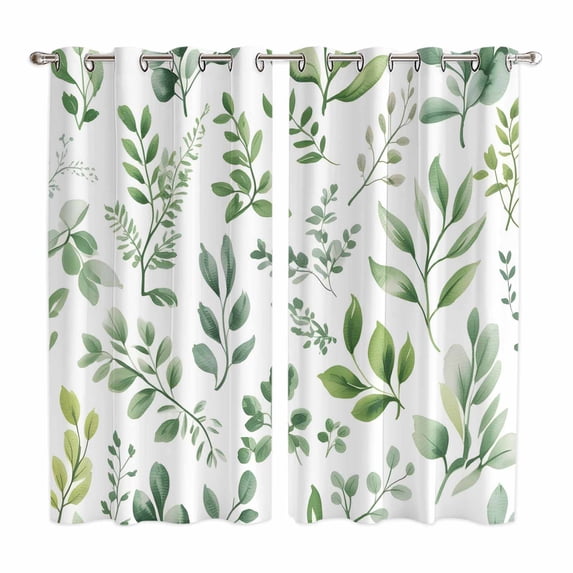 Eucalyptus Leaves Kitchen Curtains Window Panels, Sage Green Watercolor Farmhouse Insulated Window Treatment Curtain, Grommet Curtains for Bedroom/Living Room/Bathroom, 2 Piece 52"Wx84"L