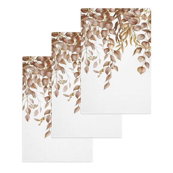 Eucalyptus Leaves Kitchen Dish Towels for Drying Dishes Set of 3, Brown Summer Botanical Weeping Waffle Weave Microfiber Hand Tea Bathroom Towels Quick Dry & Absorbent Towel 15.7x23.6