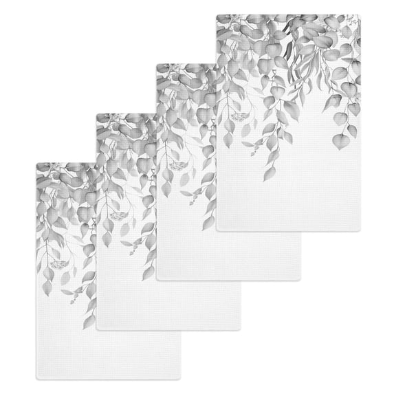 Eucalyptus Leaves Kitchen Dish Towels for Drying Dishes Set of 4, Grey Summer Botanical Weeping Waffle Weave Microfiber Hand Tea Bathroom Towels Quick Dry & Absorbent Towel 15.7x23.6