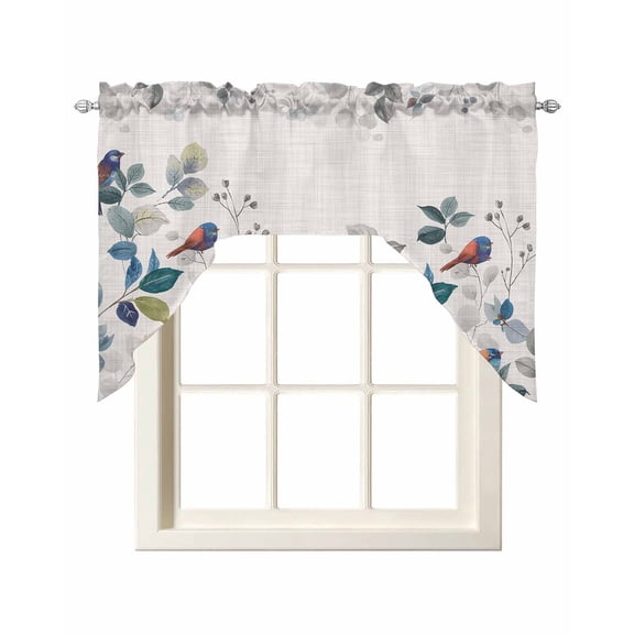 Eucalyptus Leaves Kitchen Swag Valances for Windows, Retro Farmhouse Botanical Floral Birds Swag Valances Curtains for Living Room, Rod Pocket Window Treatments for Bathroom, Bedroom, Cafe, 56"x36"