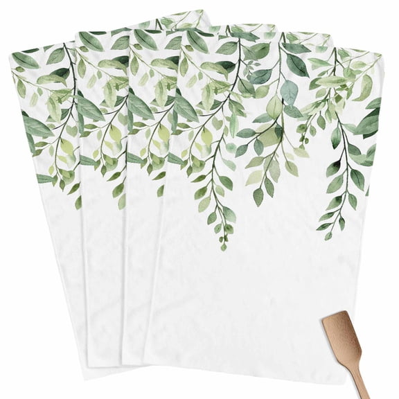 Eucalyptus Leaves Kitchen Towel Dish Cloths Set of 4, Microfiber Soft Kitchen Hand Towels, Sage Green Spring Summer Botanical Absorbent Quick Drying Dishcloths 18 x 28 Inches