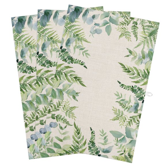 Eucalyptus Leaves Kitchen Towels, Absorbent Microfiber Kitchen Dish Hand Tea Bath Towel, Rustic Sage Green Botanical Burlap Quick Dry Cleaning Cloth Dishclothes Decorative Sets, (3-PC, 18x28)