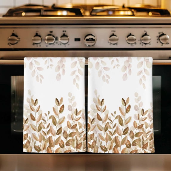 Eucalyptus Leaves Kitchen Towels Set of 1, Spring Plants Country Yellow Absorbent Dish Towels for Kitchen, Microfiber Hand Towel, Quick Drying Tea Towel for Cleaning Decorative Dishcloths