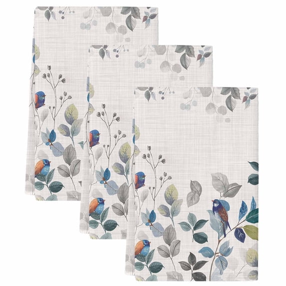 Eucalyptus Leaves Kitchen Towels Set of 3, Retro Farmhouse Botanical Floral Birds Soft Microfiber Dish Towels, Absorbent Washable Dishcloths for Kitchen Cleaning, Drying Dishes, 18x28 Inches