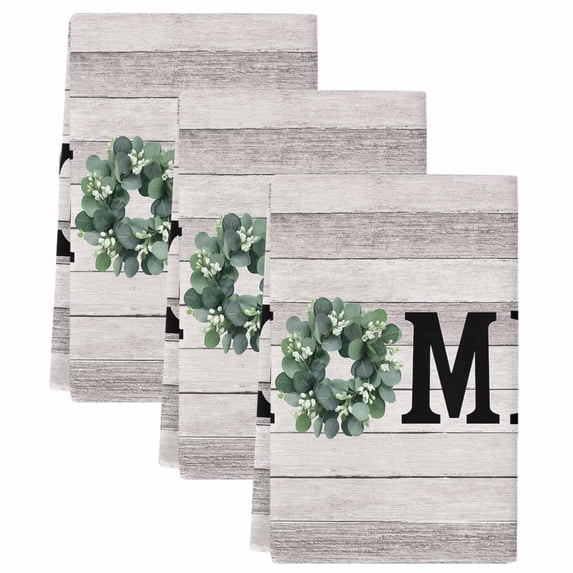 Eucalyptus Leaves Kitchen Towels Set of 3, Rustic Botanical Plants Text Wood Grain Soft Microfiber Dish Towels, Absorbent Washable Dishcloths for Kitchen Cleaning, Drying Dishes, 18x28 Inches