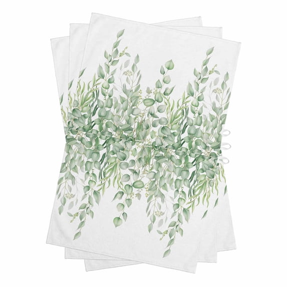 Eucalyptus Leaves Kitchen Towels Set of 3, Water Absorbent Dish Towel, Green Summer Botanical Weeping Decorative Hand Towels - Quick Drying Cloth for Cooking Baking, 18x28 Inch