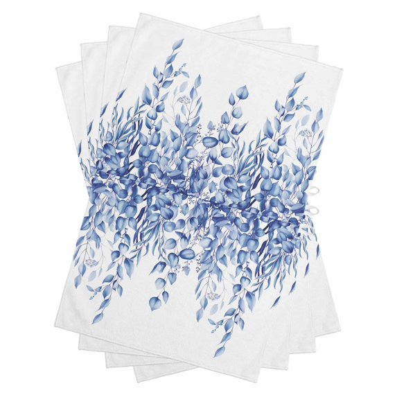 Eucalyptus Leaves Kitchen Towels Set of 4, Water Absorbent Dish Towel, Navy Blue Summer Botanical Weeping Decorative Hand Towels - Quick Drying Cloth for Cooking Baking, 18x28 Inch