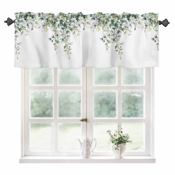 Eucalyptus Leaves Kitchen Valances for Windows 42x12 Inch Kitchen Curtains Valances Rod Pocket Pastoral Retro Summer Botanical Bathroom Window Valances for Window Treatment Decor