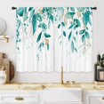 thumbnail image 1 of Eucalyptus Leaves Kitchen Window Curtains 2 Panels 27.5W x 39H Rod Pocket Plant Rustic Farmhouse Wooden Teal Green Botanical Rural Small Short Door Decor Laundry Drapery Treatment, 1 of 5