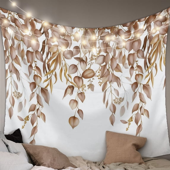 Eucalyptus Leaves Large Tapestry for Bedroom Wall Hanging Tapestry, Brown Summer Botanical Weeping Ceiling Backdrop Tapestries Poster Blanket Wall Decor for Teens Room Living Room Dorm 100" x 59"