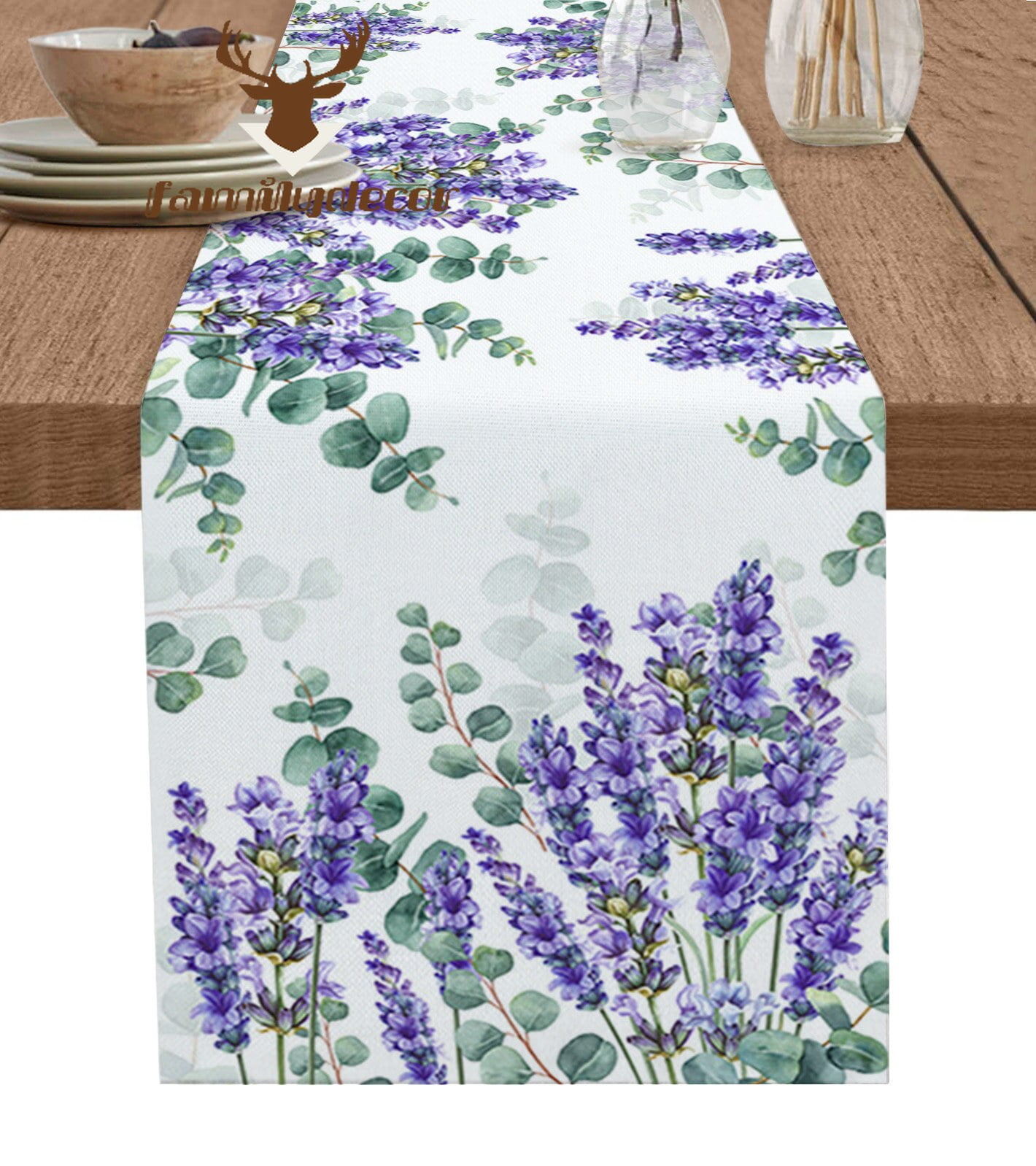 Eucalyptus Leaves Lavender Flower Plant Table Runner Home Wedding Table