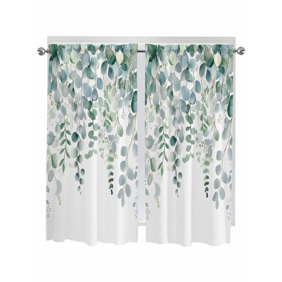 Eucalyptus Leaves Living Room Curtains 72 Inches length, Spring Summer Farmhouse Botanical Window Treatment Curtain Drapes, Light Filtering Drapes for Bedroom Laundry Room, 52"x72", 2 Panels