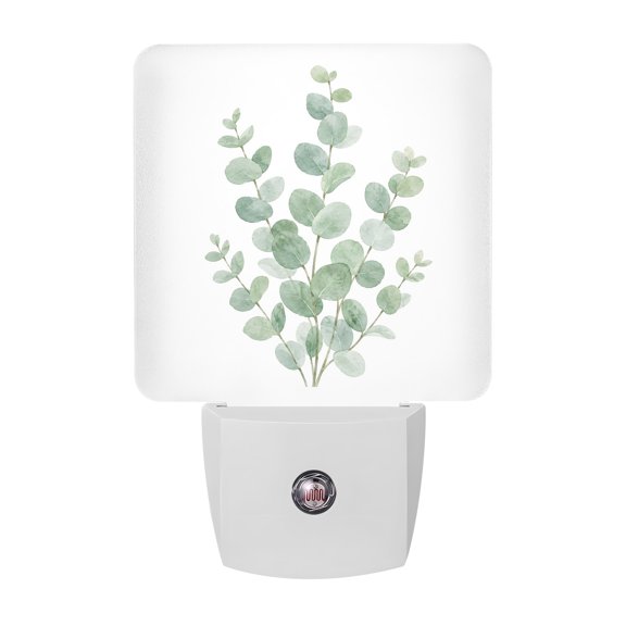 Eucalyptus Leaves Night Light, Rustic Green Branch Sprig Botanical Leaf Plug in Night Lights with Dusk to Dawn Sensor, Energy Saving Green LED Nightlight for Bedroom Bathroom, Auto On/Off