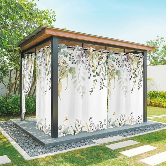 Eucalyptus Leaves Outdoor Curtains for Patio, Green Leaf Spring Plant Farm Country Style Waterproof Weatherproof Outside Privacy Curtains Outdoor Drapes for Porch Pergola Gazebo 54x84 Inch, 1 Panel