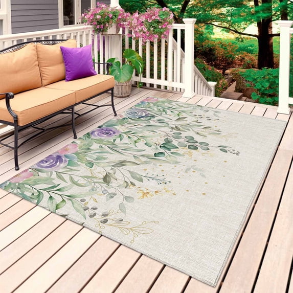 Eucalyptus Leaves Outdoor Rug 3x5 Ft, Non Slip Washable Area Rug, Sage Green Summer Botanical Weeping Patio Rugs Carpet Runner, Large Floor Mat for Indoor/Outdoor Deck Porch Camping