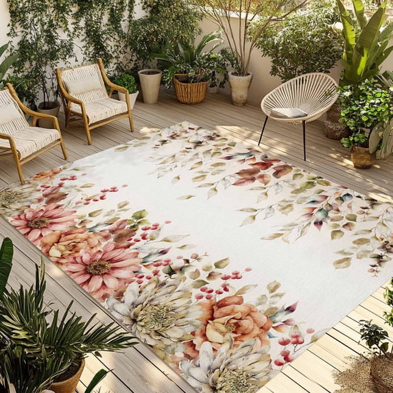 Eucalyptus Leaves Outdoor Rug for Patio/Deck/Porch, Non-Slip Large Area Rug 3 x 5 Ft, Farmhouse Idyllic Flowers Floral Leaaf Indoor Outdoor Rugs Washable Area Rugs, Camping Rug Carpet Runner