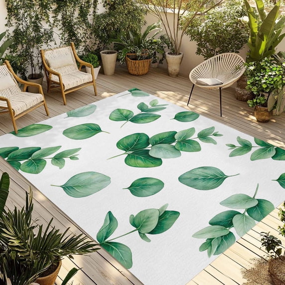 Eucalyptus Leaves Outdoor Rug for Patio/Deck/Porch, Non-Slip Large Area Rug 6 x 9 Ft, Spring Botanical Leaf Sage Green Indoor Outdoor Rugs Washable Area Rugs, Reversible Camping Rug Carpet Runner