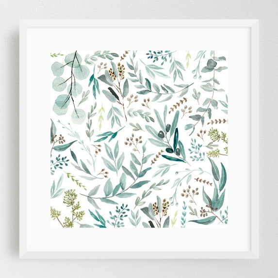 Eucalyptus Leaves Pattern - Illustration Botanical Floral Nature White Framed Wall Art Print 8 x 8 inches